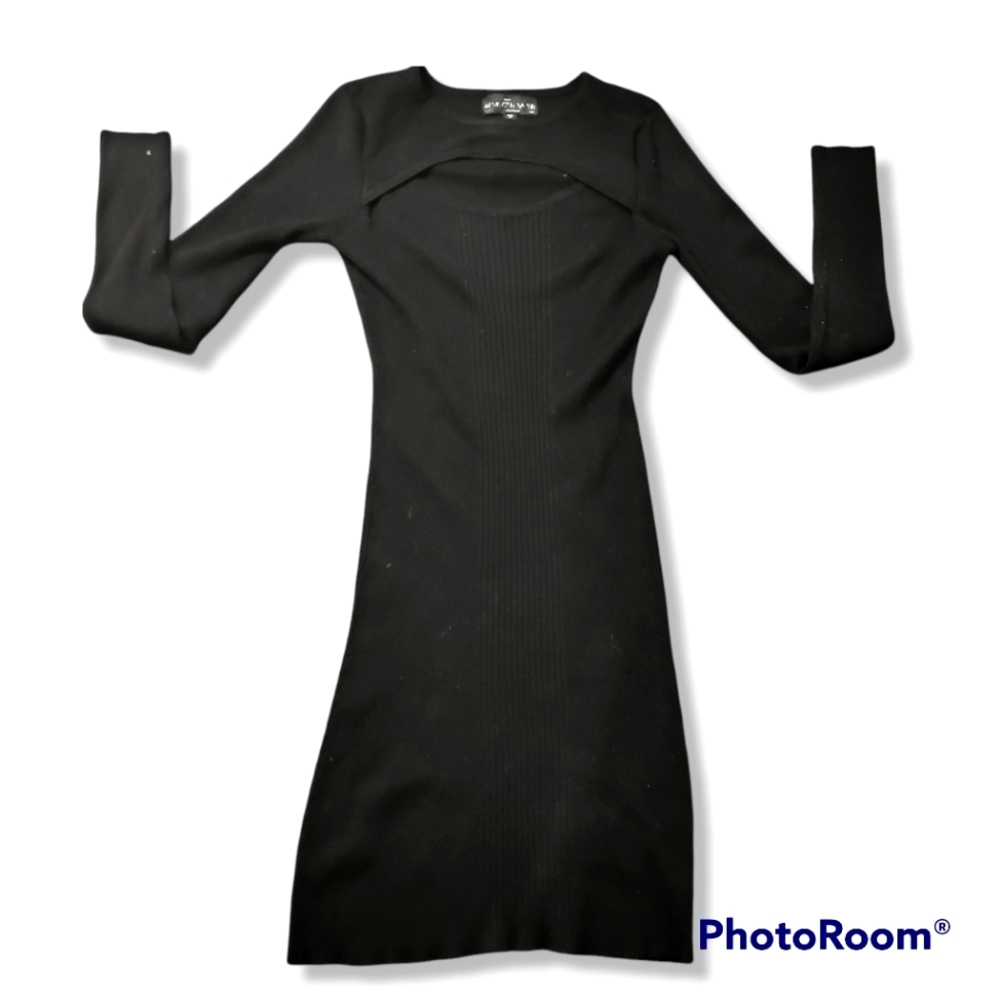 Black Sweater Dress With Cutout Chest Area